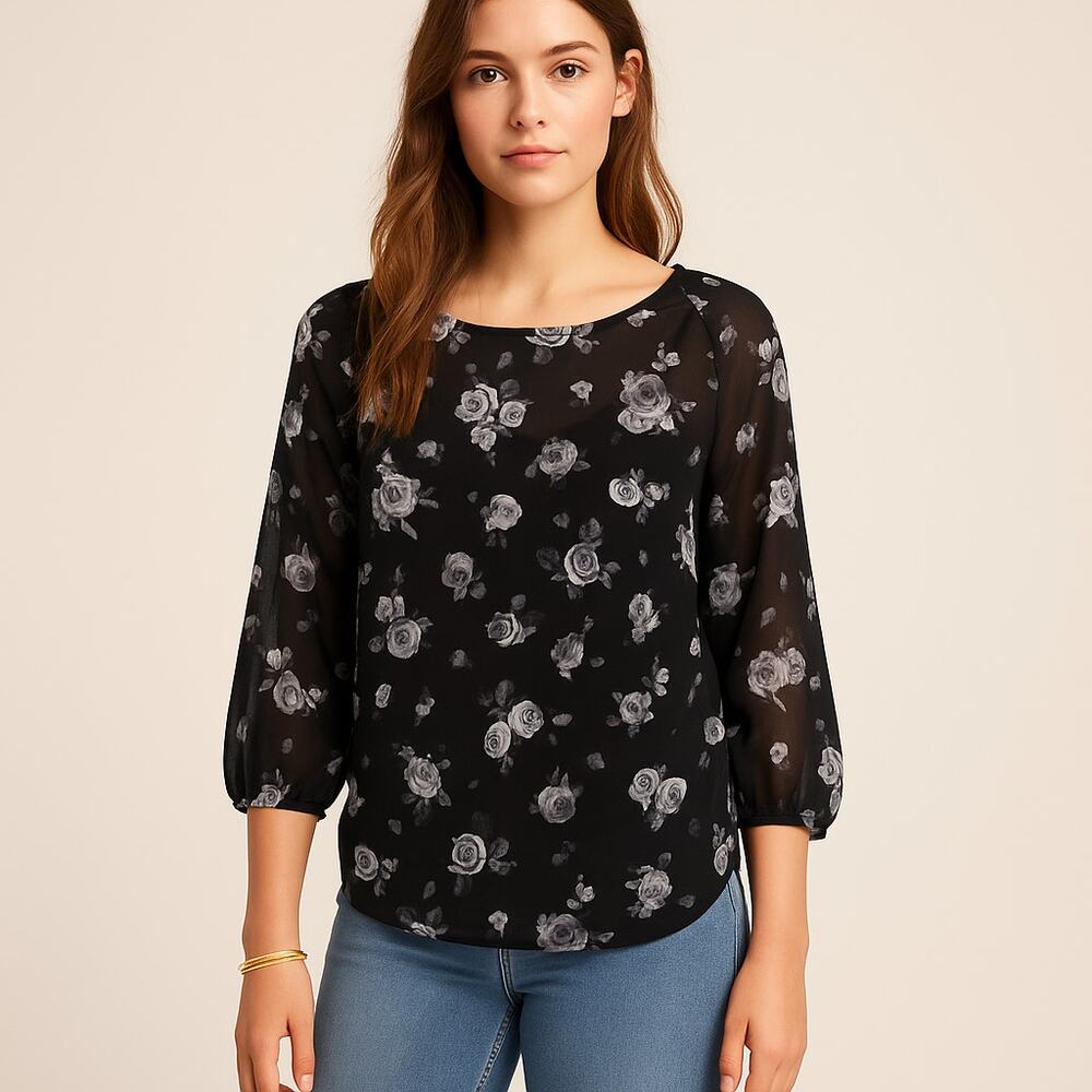 H&M Divided Sheer Floral Blouse Sz 8